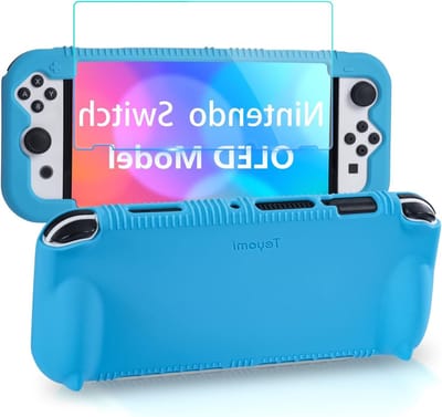 Siliconen Beschermhoes voor Nintendo Switch OLED Model 2021, Schokbestendig met Tempered Glass Screen Protector, Ergonomische Grip en 2 Game Card Slots
