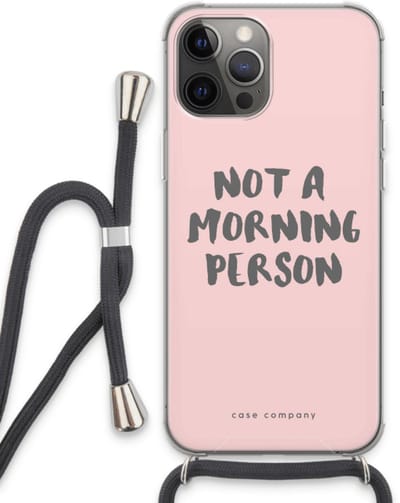 Case Company® - Hoesje met koord geschikt voor iPhone 13 Pro Max hoesje met Koord - Morning person - Telefoonhoesje met Zwart Koord - Bescherming aan alle Kanten en Over de Schermrand
