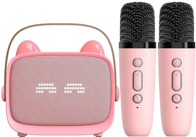Peysaitr - Kinderen Karaoke Set - Draagbare Bluetooth-luidsprekers - met 2 Draadloze Microfoons - Voor Kinderen & Volwassenen - Kerstcadeaus - Feest, Verjaardag, Geschenk - Roze - 1 Set