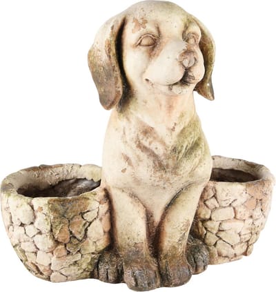Dekoratief | Hond m/bloempotten, naturel, magnesium, 35x18x34cm | A250116