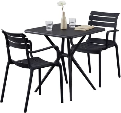 CLP Avena tuinmeubelset - 2 stapelstoelen - vierkante eettafel 72x72cm - weerbestendige balkonset - voor terras en tuin - zwart