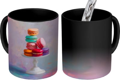 Magische Mok - Foto op Warmte Mokken - Koffiemok - Macarons - Schaal - Pastel - Kleurrijk - Magic Mok - Beker - 350 ML - Theemok