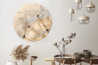 WallCircle - Wandcirkel - Muurcirkel - Paardenbloem - Abstract - Natuur - Beige - Aluminium - Dibond - 140x140 cm - Binnen en Buiten