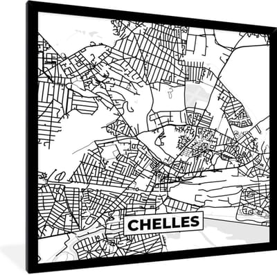 Fotolijst incl. Poster Zwart Wit- Frankrijk - Plattegrond - Chelles - Stadskaart - Kaart - Zwart wit - 40x40 cm - Posterlijst