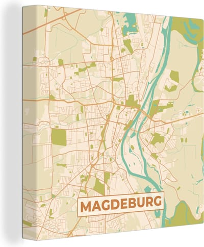 Canvas Schilderij Macdeburg - Stadskaart - Vintage - Kaart - Plattegrond - 20x20 cm - Wanddecoratie