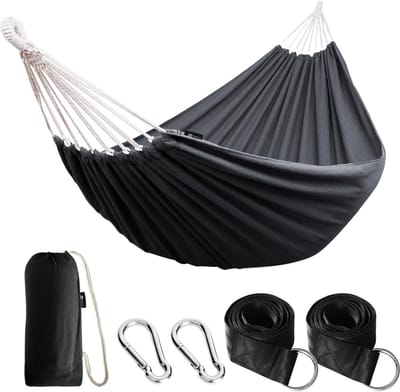 Dailygoods- Hangmat 210 x 150 cm - Draagvermogen tot 200 kg - Draagbaar met draagtas - Katoenen materiaal - Geschikt voor patio/tuin - Hangmatje