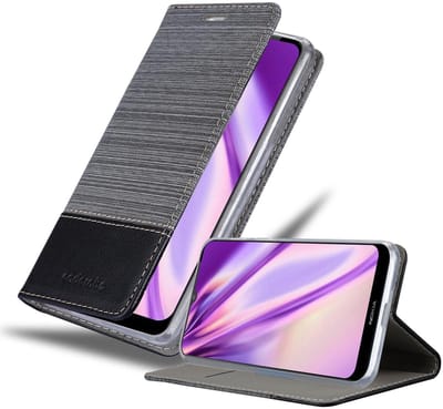 Cadorabo Hoesje geschikt voor Nokia 2.4 in GRIJS ZWART - Beschermhoes met magnetische sluiting, standfunctie en kaartvakje Book Case Cover Etui