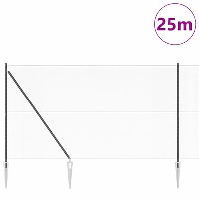 vidaXL - zeshoekig - gaasgek - met - palen - 25 - x - 1,6 - m - PVC-Coated - Staal - Grijs