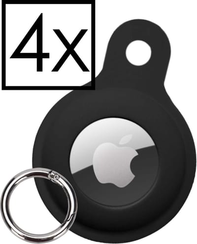 Hoesje Geschikt voor Apple AirTag-Sleutelhanger Houder Siliconen Hoes - Hoes Geschikt voor Apple AirTag Hoesje - Zwart - 4 PACK