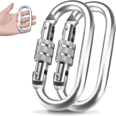 Robuuste Oval Carabiner voor Binnen en Buiten Gebruik met Schroefsluiting, 25 KN (2500 kg) voor Hangmat, Touw, Wandelen en Kamperen