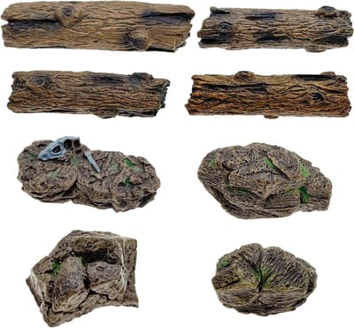 8PCS Miniatuur Boomstronken en Steenbeelden voor Miniatuurtuinen en Spoorweglandschappen - Decoratieve Figuren voor Zandtafel en Modelbouw
