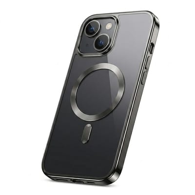 Hoesje Geschikt voor iPhone 15 en Geschikt voor Magsafe - Telefoonhoesje Zwart en Transparant