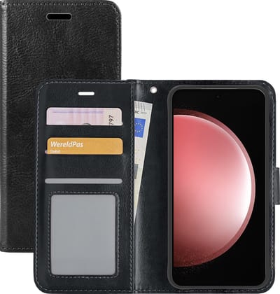 Hoesje - Met Pasjeshouder - Geschikt voor Samsung Galaxy S23 FE - Luxe Bookcase Portemonee - Flip Case - Kunstleer Book Case - Flipcase - Book Cover - Walletcase - Portemonneehoes - Zwart