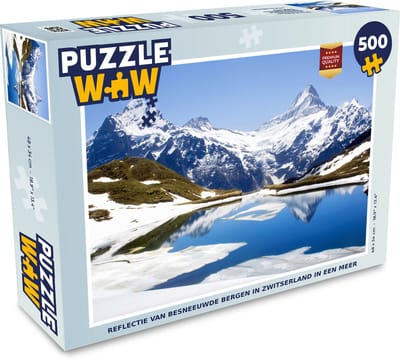 Puzzel Reflectie van besneeuwde bergen in Zwitserland in een meer - Legpuzzel - Puzzel 500 stukjes