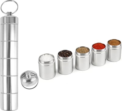 Thijox - 5-in-1 Mini Kruidenpotjes Set | Roestvrij Staal, Draagbaar en Milieuvriendelijk voor Camping, Picknick, Barbecue en Reizen