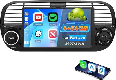 ESSGOO Autoradio Geschikt voor Fiat 500 2010-2015 - Android 15 - Apple Carplay & Android Auto (Draadloos) - 4+64GB - 7 Inch HD IPS Touchscreen - GPS, WIFi, Bluetooth, USB, MP5 - Zwart