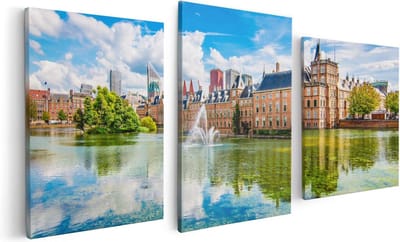 Artaza Canvas Schilderij Drieluik Binnenhof met het Hofvijver in Den Haag - 120x60 - Foto Op Canvas - Canvas Print
