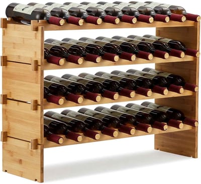 CORE Wijnrek - Houten Flessenkast - Stapelbare Wijnfleshouder met Grote Opbergcapaciteit - Vrijstaand Wijnopslagsysteem - Ruimtebesparende Wijnkast voor Wijnkelder, Keuken, Bar en Woonkamer - 84x26x58cm - Houtkleur
