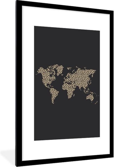 Poster in lijst - Fotolijst 60x90 cm - Posters - Wereldkaart - Luipaard - Dieren - Posterlijst zwart - Decoratie - Wanddecoratie woonkamer - Muurdecoratie slaapkamer
