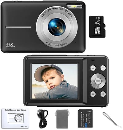 Digitale Camera - Fototoestel - Fotocamera - Compact Camera - Vlog Camera - Voor Kinderen - Beginnersvriendelijk - Zwart - Inclusief 32GB SD-kaart & Cameratas