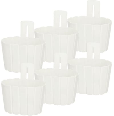 KOTARBAU® Balkonbak - Bloembak voor Balkon - Balkon Plantenbak 20x14x13 cm 6 stuks - Balkonbak met Houder - Kunststof Plantenbak - Wit