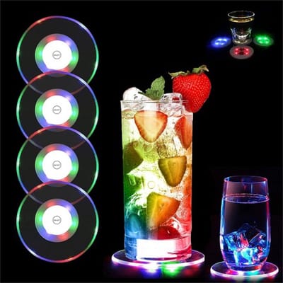 Ynkkvre - Onderzetters-4 stuks kleurrijke LED-onderzetters-3 verlichtingsmodi-Lichtgevende onderzetters-Waterdichte onderzetters - LED-onderzetters voor flessen, feesten, bars, bruiloften