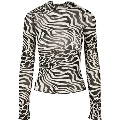 Urban Classics - AOP Mesh Turtleneck Longsleeve top - XS - Wit/Zwart
