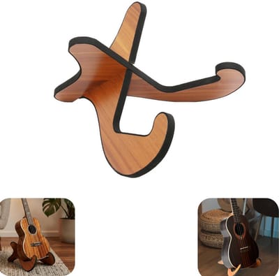 Stand - Gitaarstandaard - Vioolstandaard - Ukulelestandaard - Opvouwbaar - Houten standaard - Opslagaccessoires - Geschikt voor gitaar, ukulele, banjo (bruin, 23*19,5 cm)