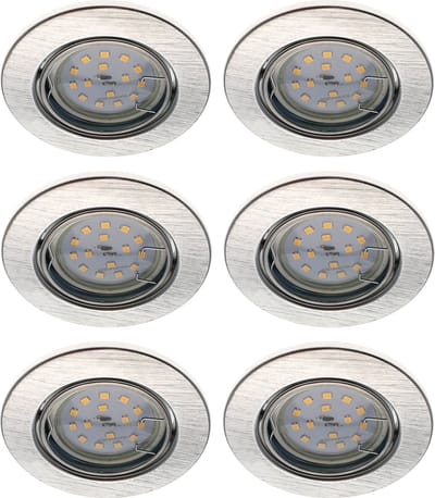 Trango Set van 6 inbouwspots 6729-069MOSD in geborsteld aluminium Rond incl. 6x 5 Watt 3-traps dimbaar Ultra Flat LED Module Bulb 3000K Warm Wit Inbouwlamp Plafondspot Plafondlamp