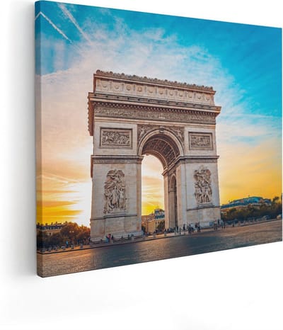 Artaza Canvas Schilderij Skyline Parijs - 50x40 cm - Wanddecoratie Zonsondergang - Muurdecoratie Stad - Kamer Accessoires Frankrijk