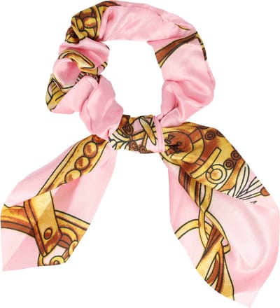 Haarsoires Haarelastiek Scrunchie – Strik Kettingprint – Gladde Stof – Roze - Haarkrinkel - Haar Elastiek met Stof - Zacht & Haarvriendelijk