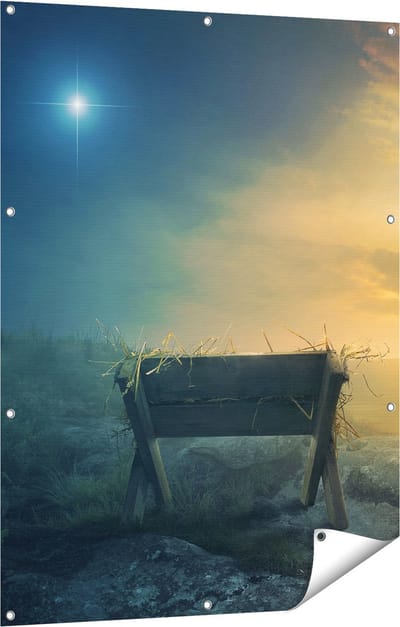 Gards Tuinposter Kribbe en Drie Kruisen - 90x120 cm - Tuindoek - Tuindecoratie - Wanddecoratie buiten - Tuinschilderij