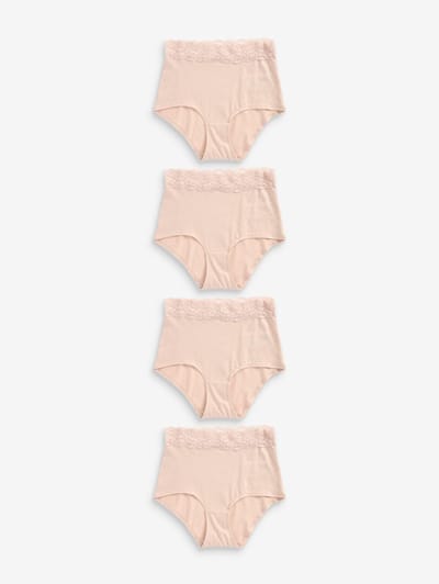 Next - Dames - Set van 4 katoenen en kanten slipjes met volledige bedekking - Huidkleur