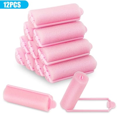 —(a)—2,7-inch zachte schuimkrultang, 12-pack, roze, dames sponskrultang, zelfklevend, geen verwarming