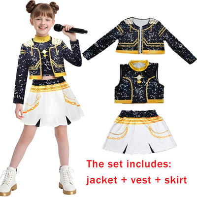 Nouveau Guerrier K Pop Déguisement Rumi Costume Zoey Cosplay Mira Vêtements Noir Impression 3D Groupe de Filles Femmes Costumes de Fête Tenues 130 black