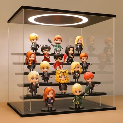Display Case voor Verzameling van Modellen en Figuren met LED Verlichting, 6 Verdiepingen, Zwart (39 x 30 x 38 cm)