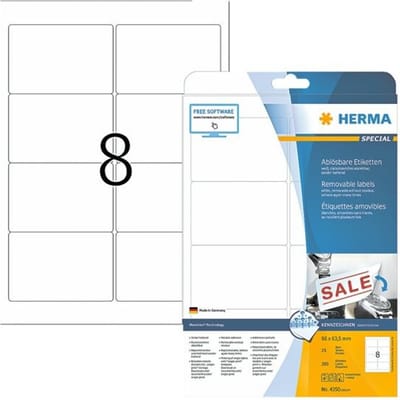 Herma premium adresetiketten nr. 4350, 96 x 63,5 mm, zelfklevend, permanent klevend, bedrukbaar, papier, wit, 250 stuks op 25 vellen
