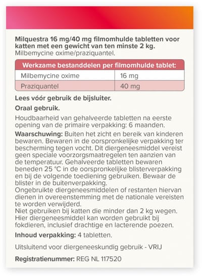 Beaphar Milquestra Ontworming Tabletten Kat 2 - 12 kg - 2 x 4 tabletten - Voordeelverpakking