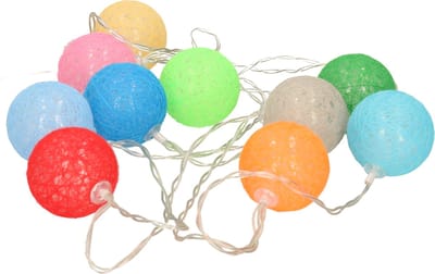 Krist+ Feestverlichting lichtsnoer - katoenen balletjes - gekleurd - 4 cm - 200 cm - verlichting cotton