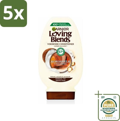 5 x Garnier Loving Blends Kokosmelk en Macadamia Conditioner 250 ml - Grootverpakking - Conditioner Kokosmelk Macadamia - Haartype Normaal Droog - Natuurlijke Voeding Haar - Kokosmelk En Macadamia - Vegan Haarverzorging