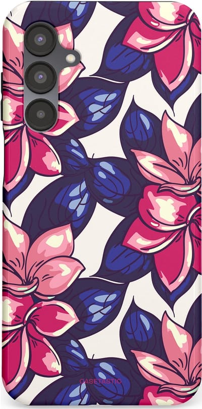 Casetastic hoesje geschikt voor Samsung Galaxy A16 - Dubbellaagse bescherming - Tropen paradijs - Fashion Case - Donkerblauw Roze Koraal Lila