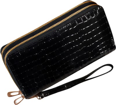 Chique Vintage Dubbellaagse Clutch Portemonnee – Zwart – Kunstleren Geldtas voor Pasjes, Contant Geld en Telefoon – Stijlvolle Dames Portemonnee voor Dagelijks Gebruik en Uitgaan