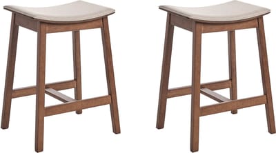 DIXON - Barkruk set van 2 - Donkerhout/Beige - Rubberhout