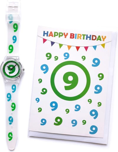 Happy Birthday Wenskaart 9 Jaar + Verjaardag Horloge 9 Jaar - HOR-9
