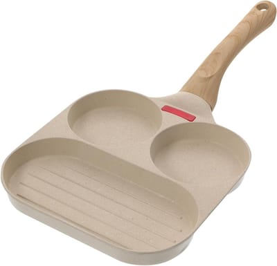 Ontbijt Pan Set - Pannenkoekenpan Eierpan - Ontbijt Maken - Verdeelde Koekenpan - 38x19 cm - Grijs