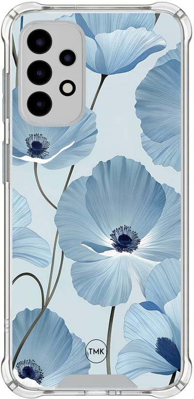 Shockproof hoesje geschikt voor Samsung Galaxy A52 5G - Blauw bloemenveld - Schokbestendig - Verhoogde randen - TPU case - Extra Sterke Back Cover - Bloemen - Transparant, Blauw