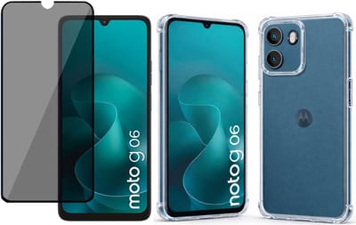 TechNow Hoesje + Privé Screenprotector geschikt voor Motorola Moto G06 Hoesje Screenprotector - Privacy Tempered Glass - Case Transparant