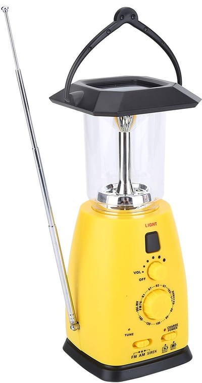 Allecto - 4-in-1 Solar USB Oplaadbare Campinglantaarn - LED Tentlamp - Multifunctioneel - Draagbare Zaklamp - AM/FM Radio - Noodtelefoonoplader - G...