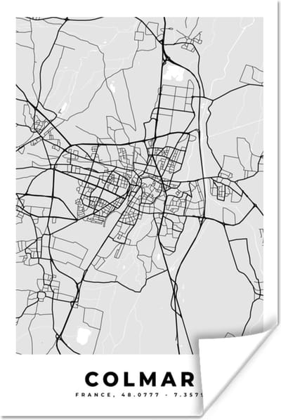 Poster Frankrijk - Plattegrond - Kaart - Colmar - Stadskaart - 120x180 cm XXL