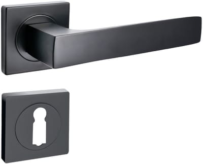 Domino® Deurkrukgarnituur QUADRADO-QR - Zwart - BB- gladde sleutel met Rozette - Deurbeslag van aluminium - Deurklink voor kamerdeur, kantoordeur, kelderdeur en binnendeur
